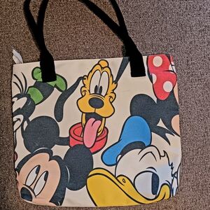 Disney Cream Tote Bag with Multicolor Character Print (Black Handles)